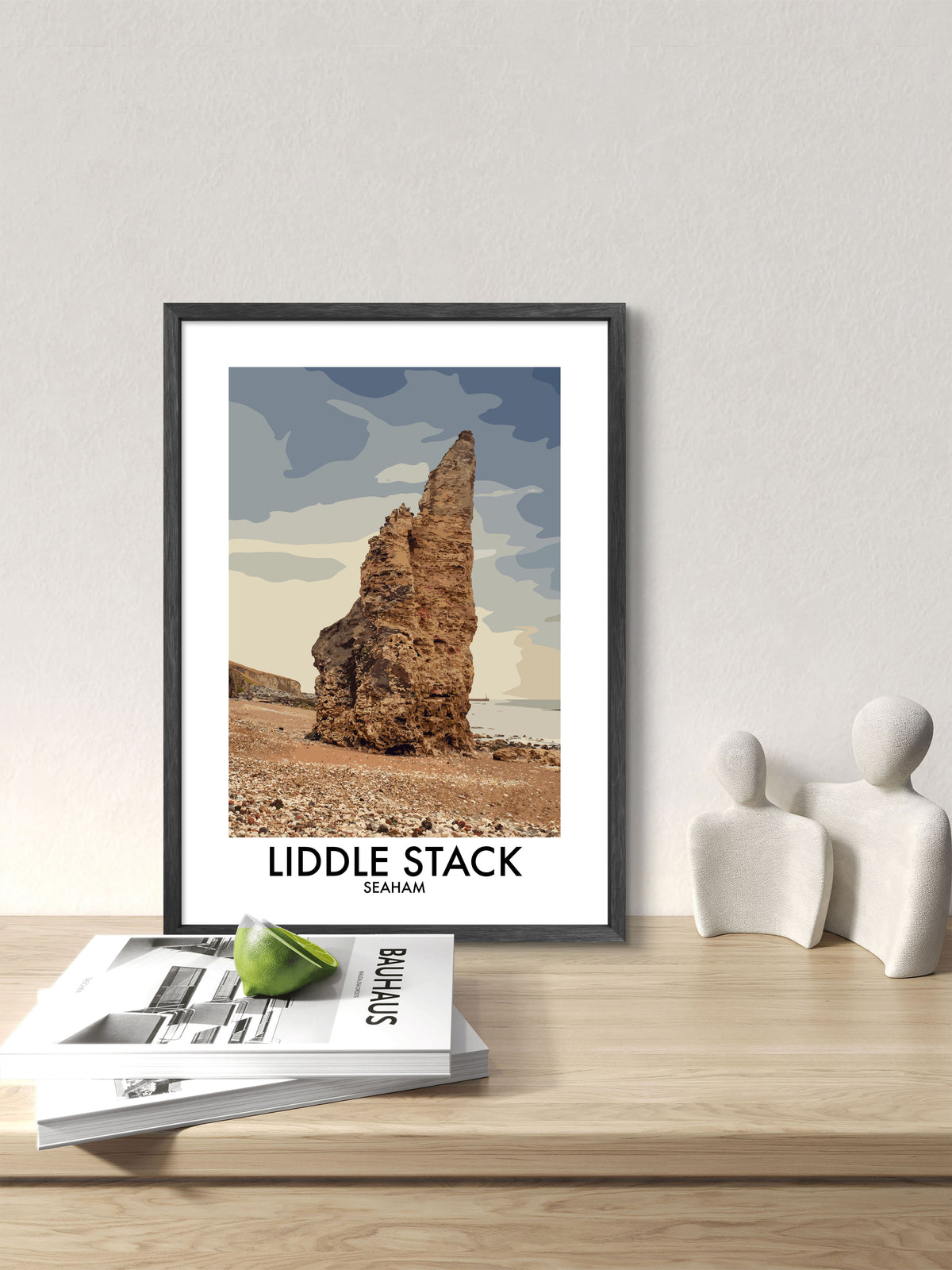 Liddle Stack Seaham Coast framed vector art print displayed in a room setting