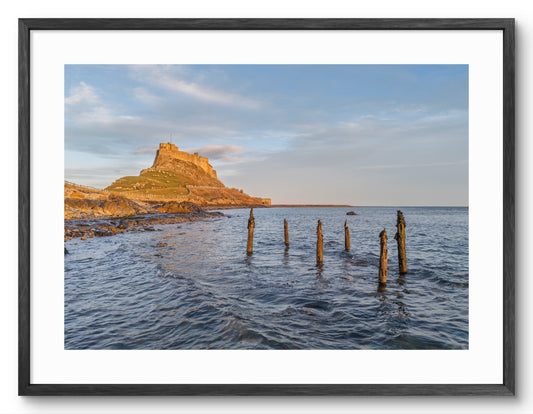 Lindisfarne Castle Coastal — black frame with white mount