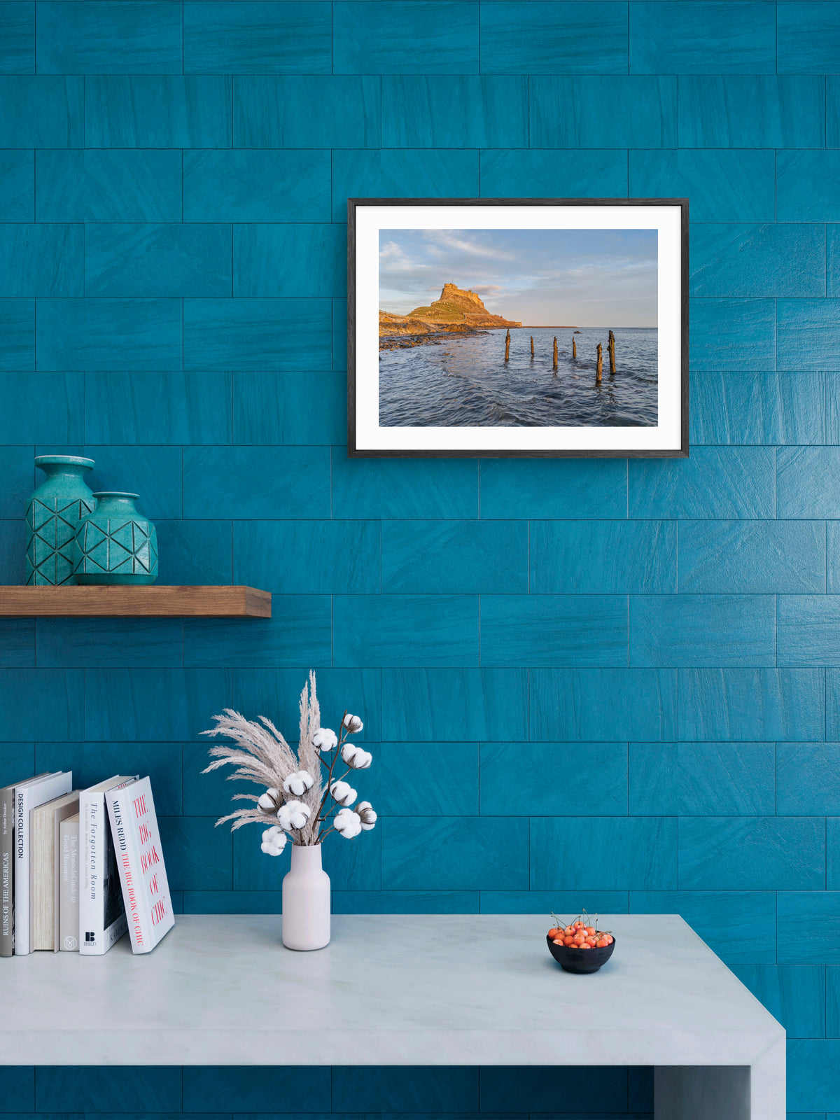 Lindisfarne Castle Coastal — framed artwork shown in a room