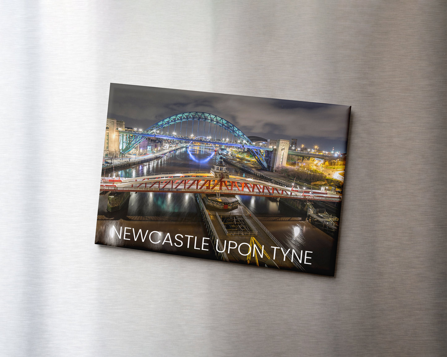 Newcastle Bridges Night Magnet 9 x 6.5 cm rectangular photography magnet