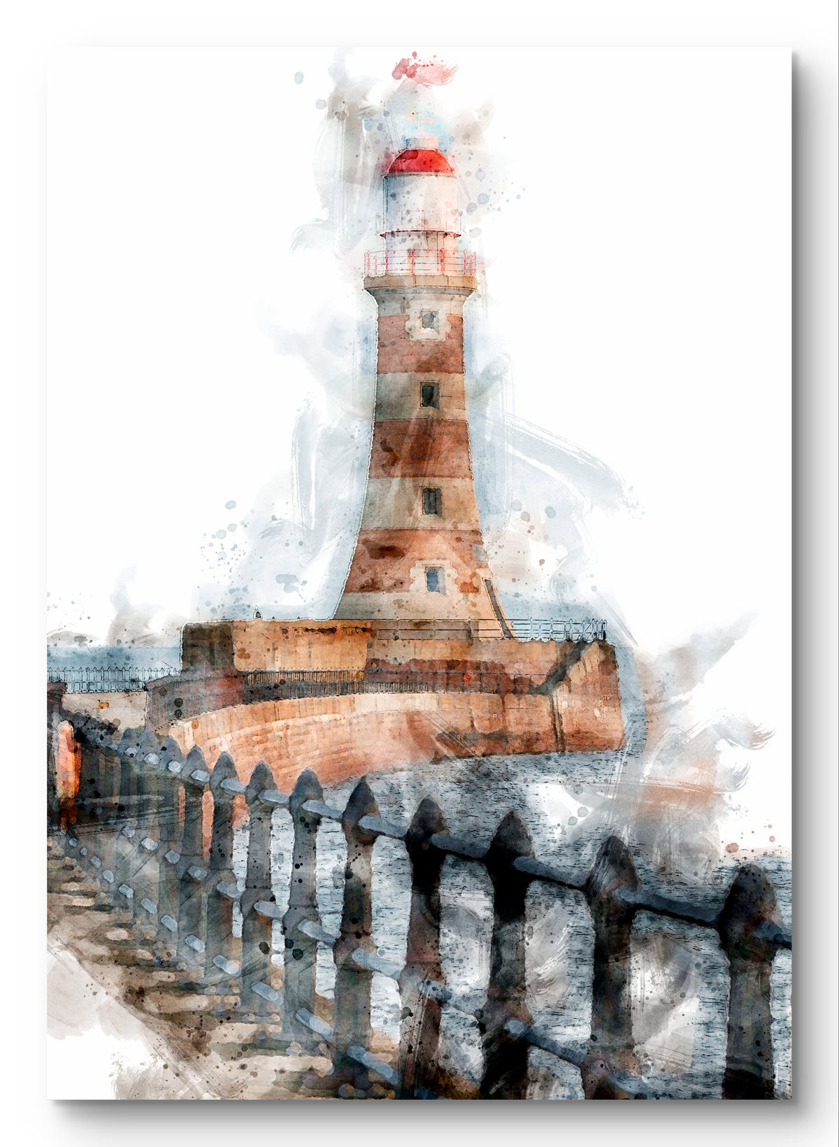 Roker Pier Lighthouse, portrait digital watercolour artwork preview
