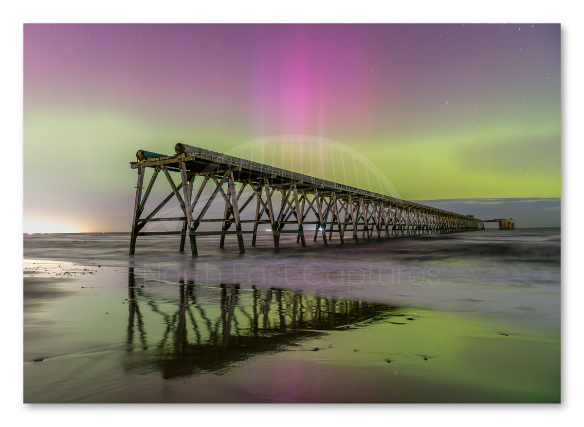 Steetley Pier Northern Lights Reflections — watermarked photograph preview