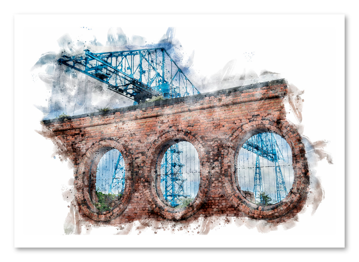 Tees Transporter Bridge Detail, landscape digital watercolour artwork preview