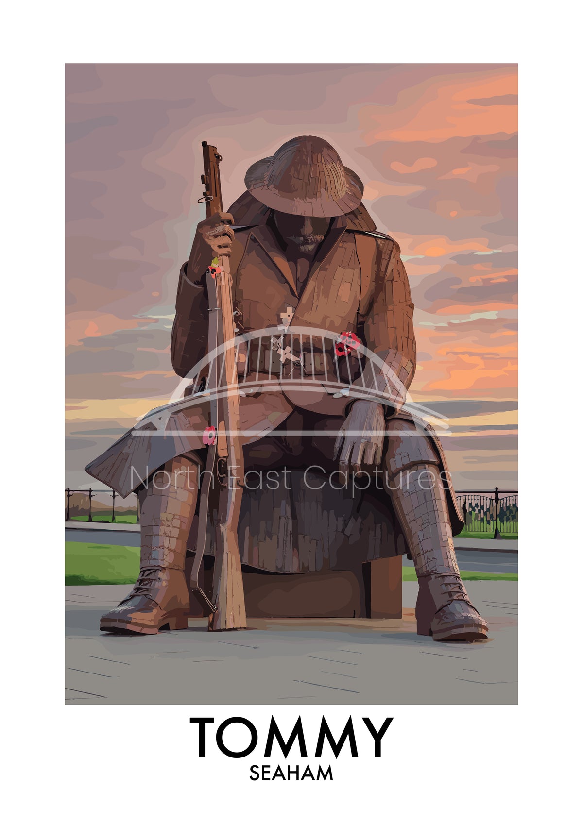 Tommy Seaham Front View vector artwork with landmark lettering and preview watermark
