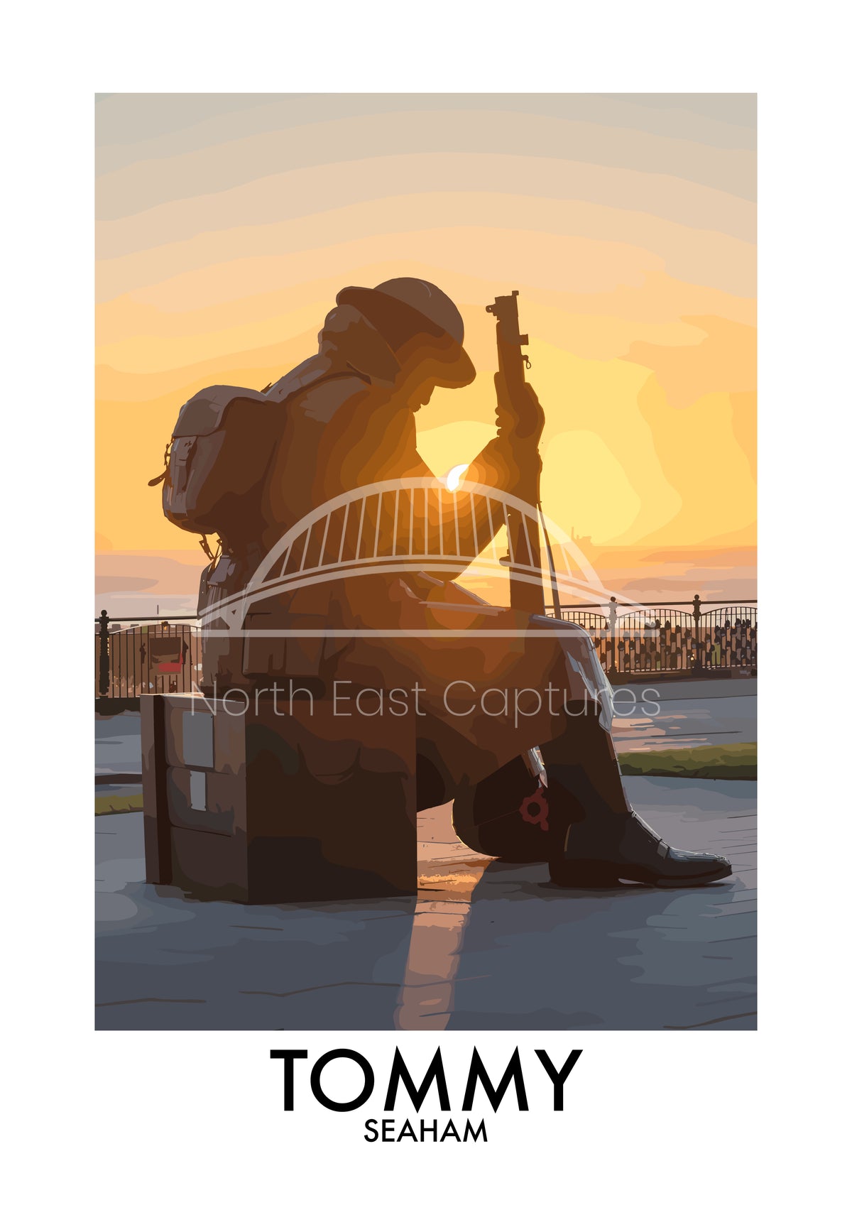 Tommy Seaham Golden Silhouette vector artwork with landmark lettering and preview watermark