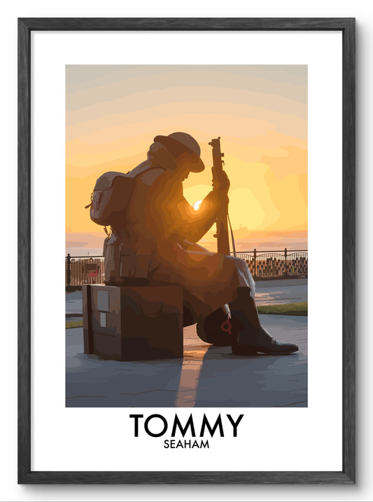 Tommy Seaham Golden Silhouette vector art print shown in a black frame
