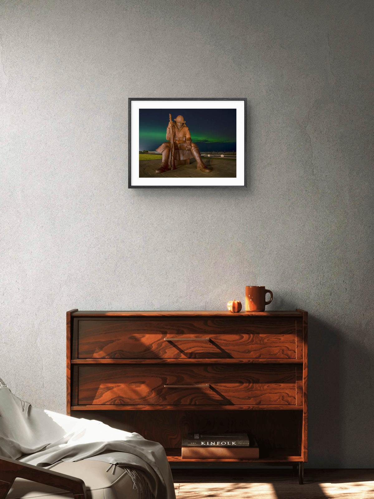 Tommy Seaham Northern Lights Landscape — framed print in a room setting