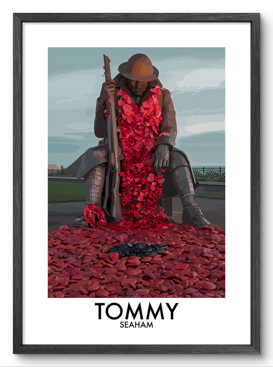 Tommy Seaham Remembrance Poppies vector art print shown in a black frame