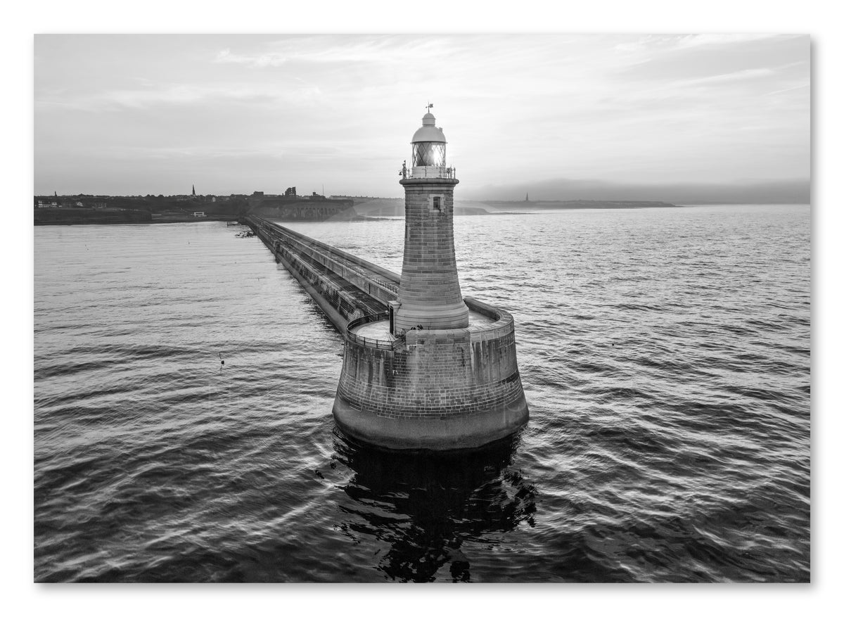 Tynemouth Pier Lighthouse Black & White Landscape — photograph preview