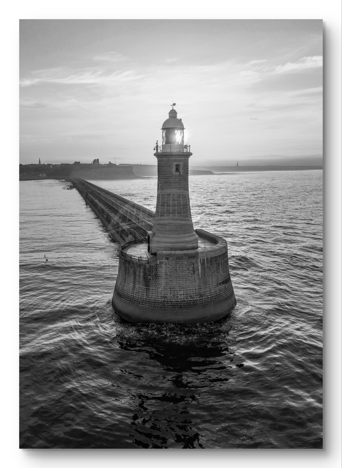 Tynemouth Pier Lighthouse Black & White Portrait — photograph preview