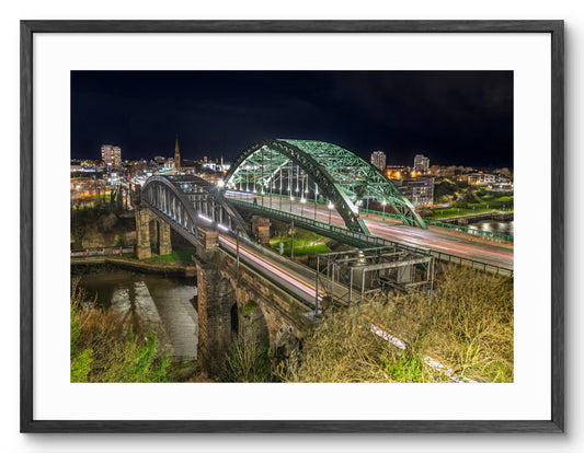 Wearmouth Bridges at Night — black frame with white mount