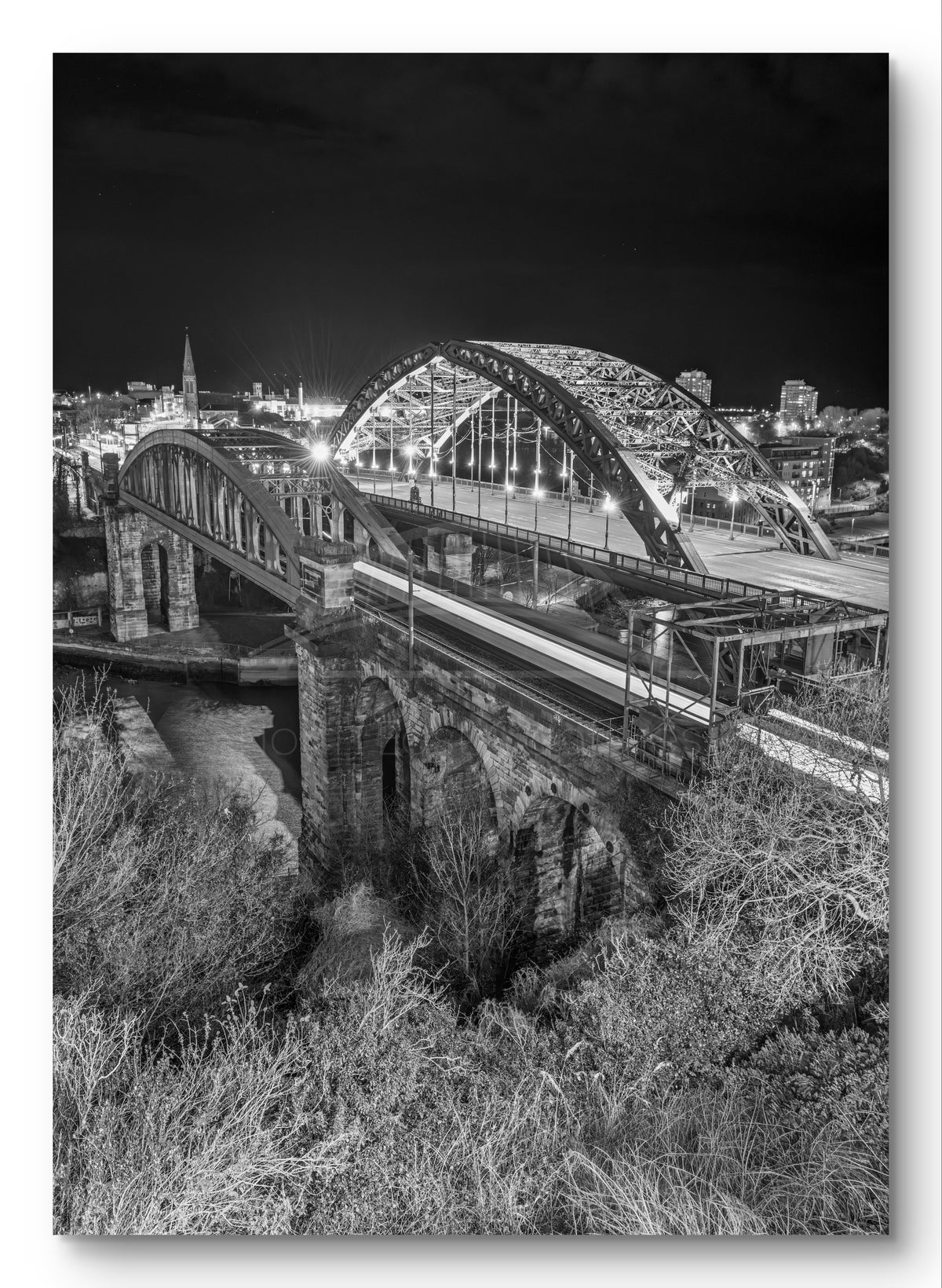Wearmouth Bridges Black & White Portrait — photograph preview