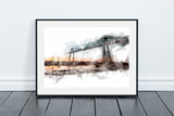 The Tees Transporter Bridge Sunset Digital Watercolour, Middlesbrough