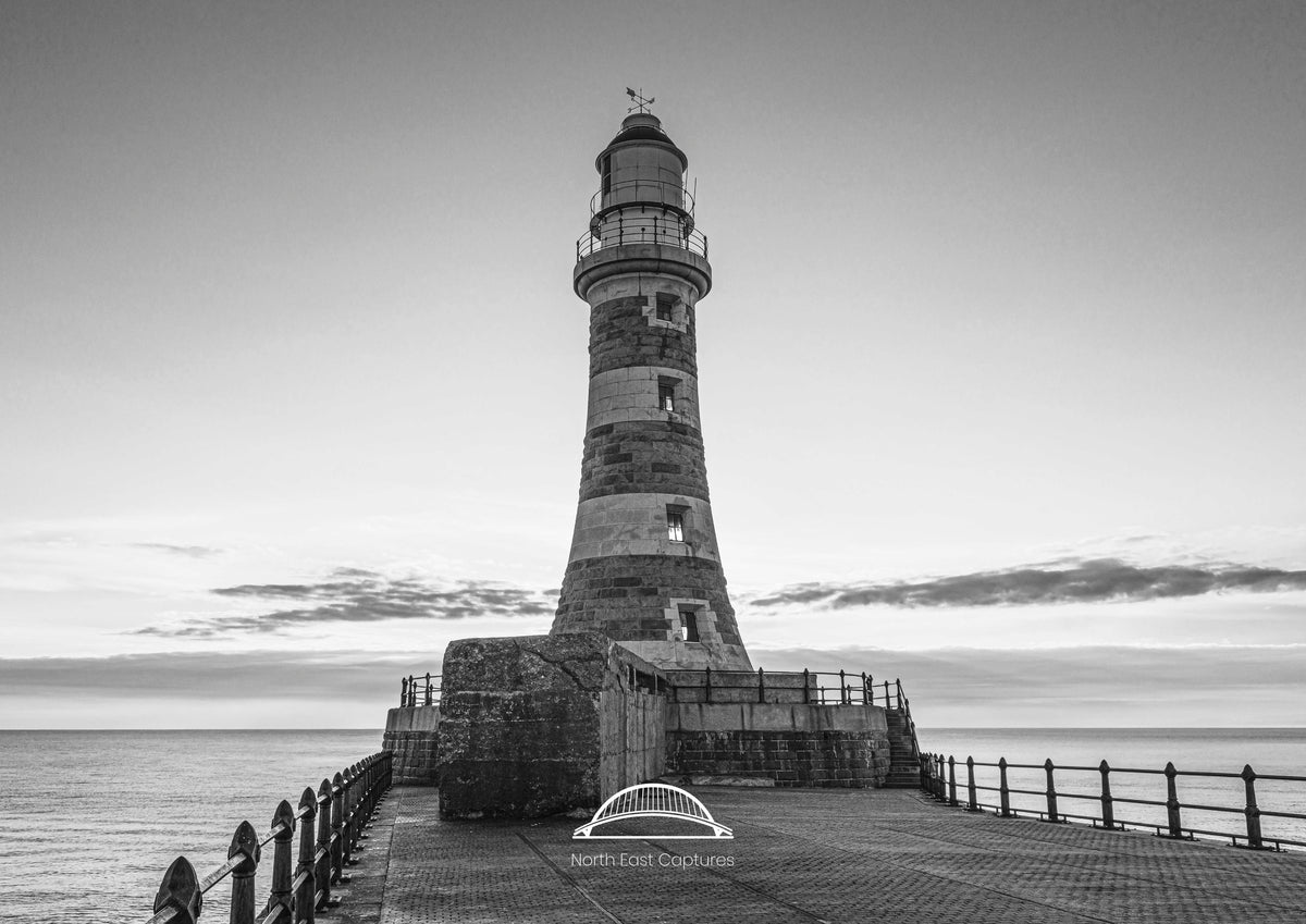 North East Lighthouses - Four Black and White Photographs - Roker - Souter - Herd Groyne - St Mary's.