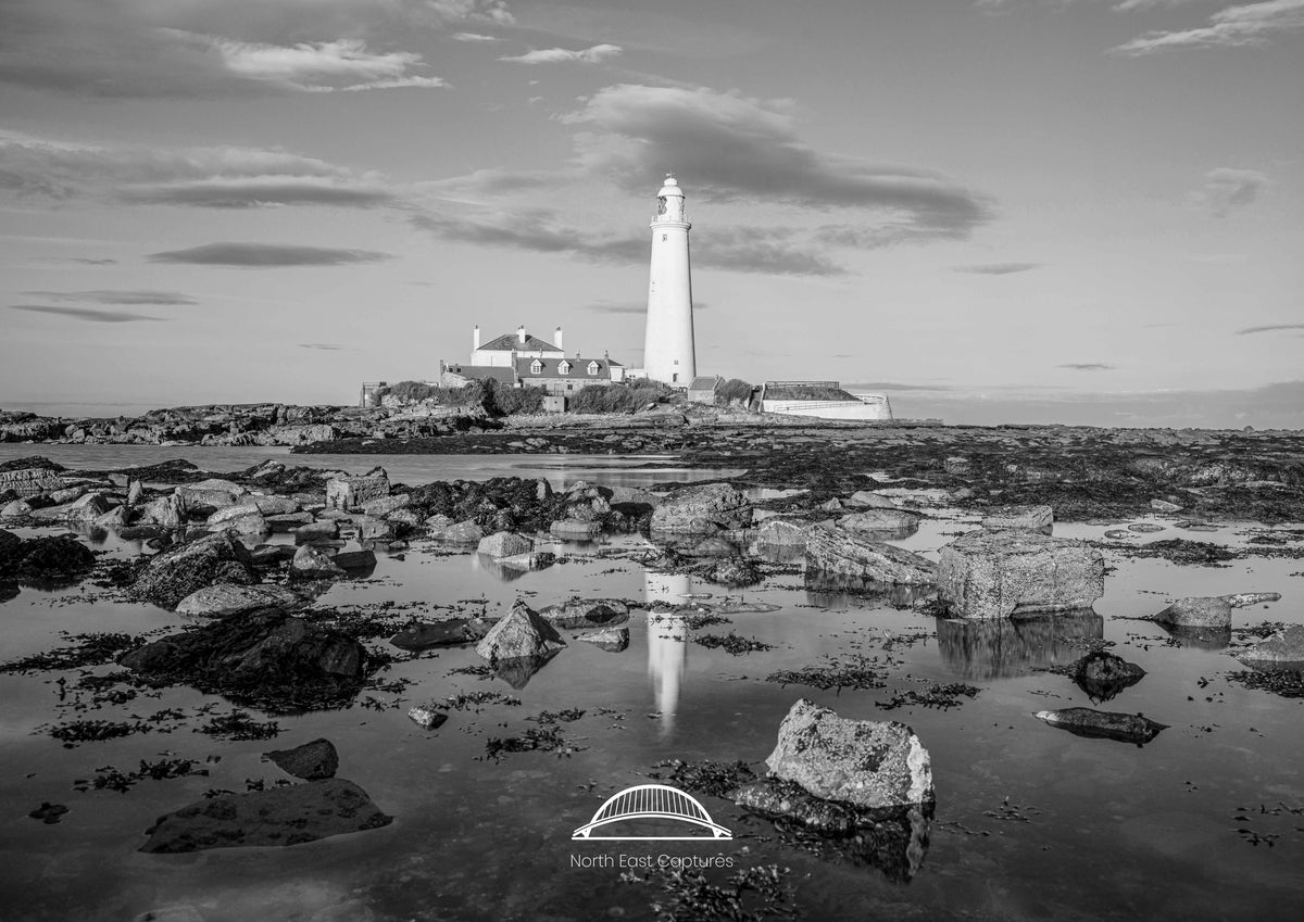 North East Lighthouses - Four Black and White Photographs - Roker - Souter - Herd Groyne - St Mary's.