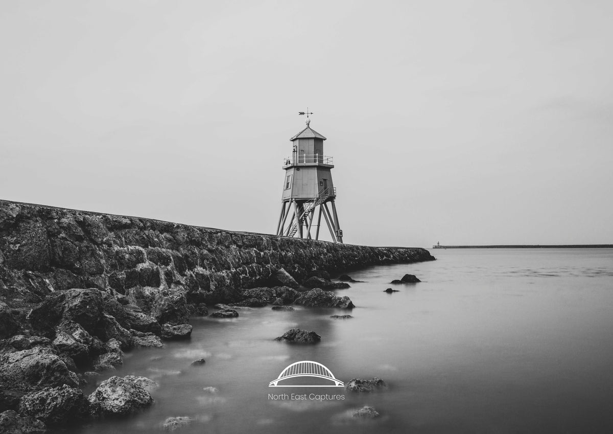 North East Lighthouses - Four Black and White Photographs - Roker - Souter - Herd Groyne - St Mary's.