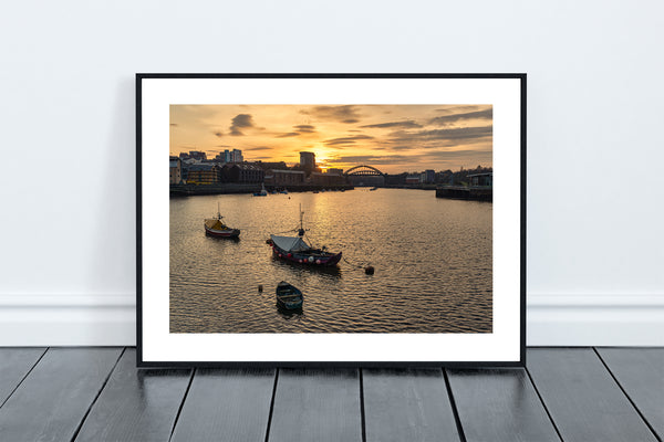 River Wear Boats and Wearmouth Bridge Sunset, Sunderland