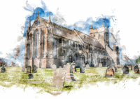 St Hildas Church Digital Watercolour, Hartlepool