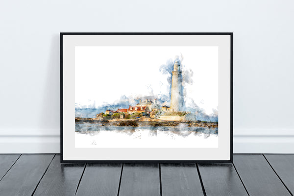 St Mary's Lighthouse Digital Watercolour, Whitley Bay