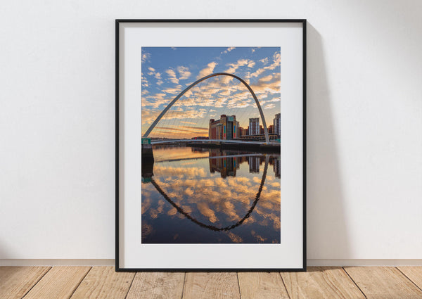 Millennium Bridge Gateshead at Sunrise Reflecting on The River Tyne