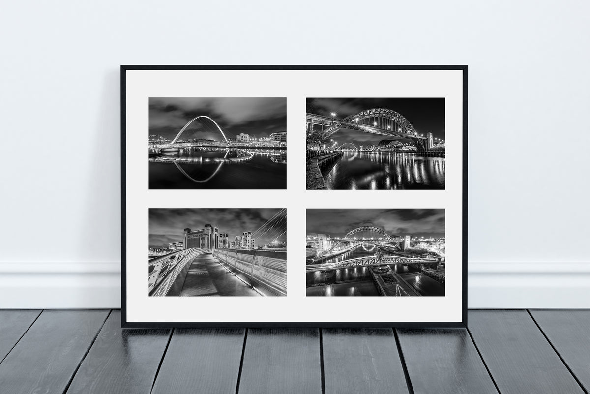 The World Famous Quayside situated on the banks of the River Tyne in Newcastle and Gateshead. Four Black and White 10x8 inch prints. - North East Captures