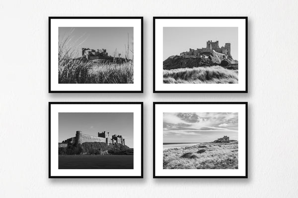 Bamburgh Castle on the North East Coast of England in Northumberland. Four Black and White 10x8 inch prints of Bamburgh Castle.. - North East Captures