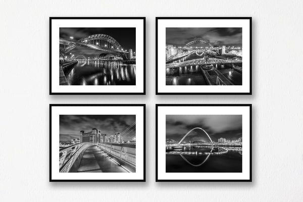 The World Famous Quayside situated on the banks of the River Tyne in Newcastle and Gateshead. Four Black and White 10x8 inch prints. - North East Captures