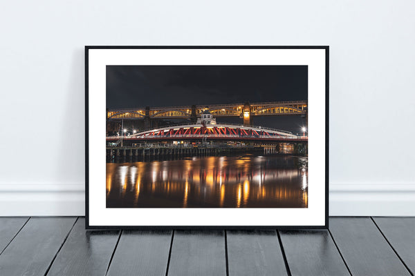 High Level & Swing Bridge at Night. Crossing the River Tyne between Newcastle and Gateshead - North East Captures