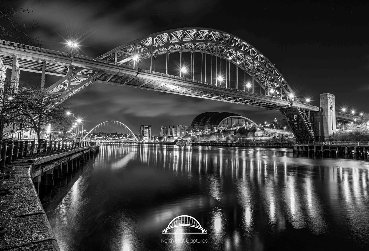 The World Famous Quayside situated on the banks of the River Tyne in Newcastle and Gateshead. Four Black and White 10x8 inch prints. - North East Captures