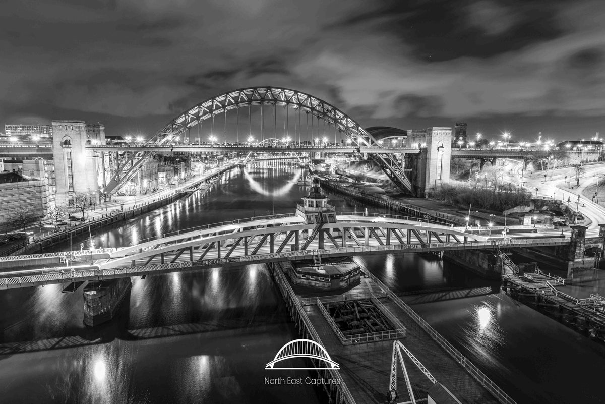 The World Famous Quayside situated on the banks of the River Tyne in Newcastle and Gateshead. Four Black and White 10x8 inch prints. - North East Captures